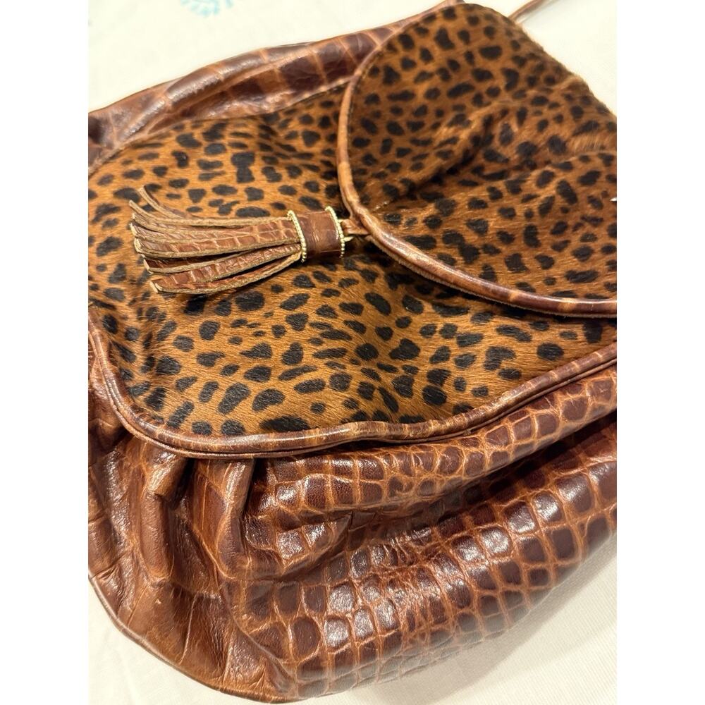 Vintage Jay Herbert NY Hair Calf Leopard Print Leather Crossbody Purse w/ Tassel - Picture 3 of 14